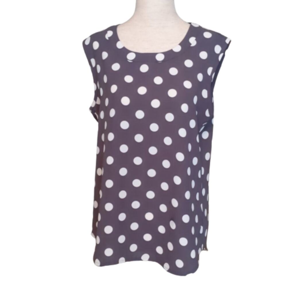 Ann Klein Polka Dot Sleeveless Top Size Small